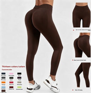 Women's high waisted tummy control yoga leggings in black, coffee, and navy blue