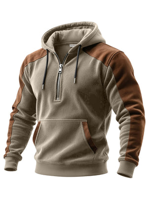 Men's slim fit digital print double hooded half zip hoodie in various colors