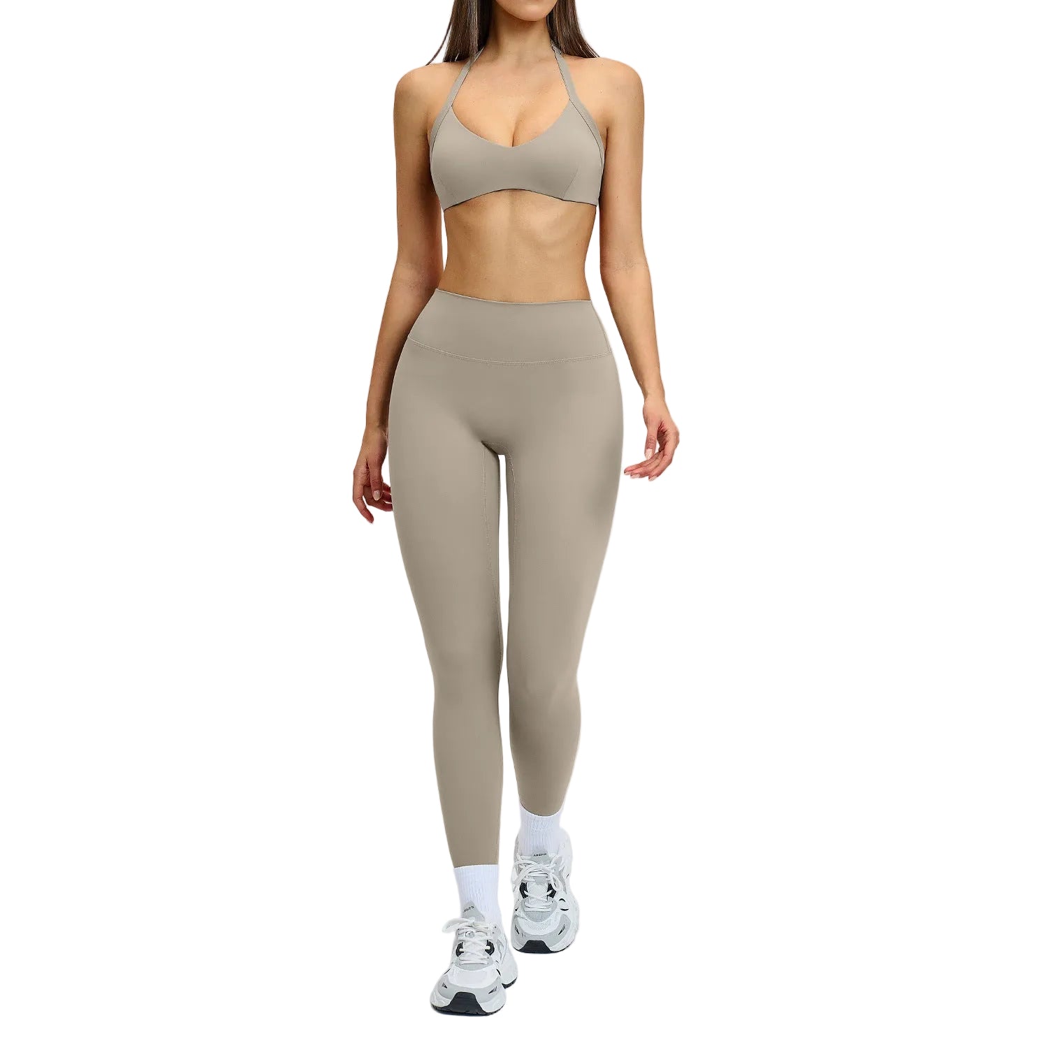 Brushed fabric women's sports yoga set in various colors including Frost Gray and Raspberry Red