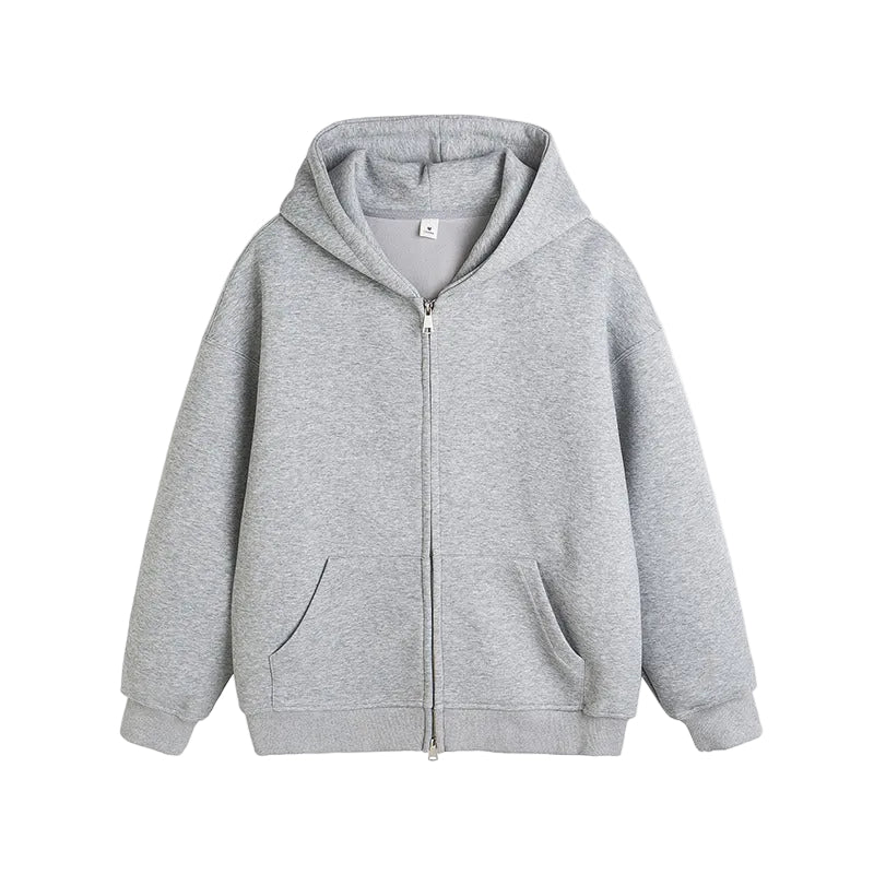 Men's hooded cardigan sweatshirt in multiple colors with patch pockets and relaxed fit