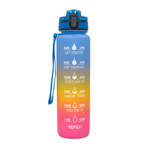 1000ml sports water bottle in various gradient colors made of plastic