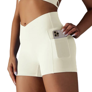 Women's yoga shorts with phone pocket in multiple colors
