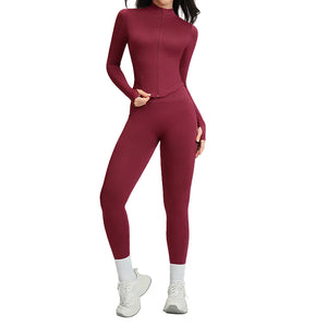 Seamless women's workout set with ribbed waist in multiple colors