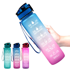 1000ml sports water bottle in various gradient colors made of plastic