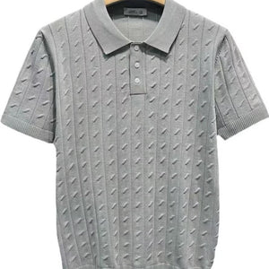Men's summer striped short-sleeve polo shirt in black, white, gray, and green colors