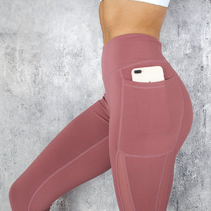 Women wearing quick dry mesh splice leggings in various colors for fitness and yoga