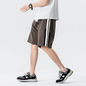 Men's American sports striped cotton shorts in black, brown, and khaki colors