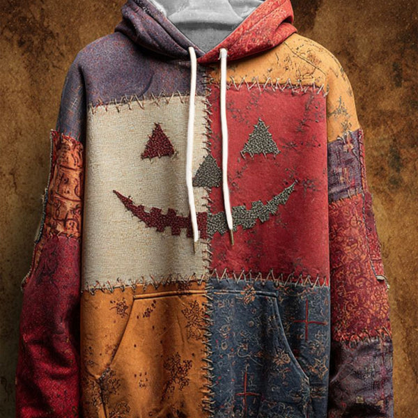 HEREN GEPRINTE PATCHWORK LOSVALLENDE HOODIE