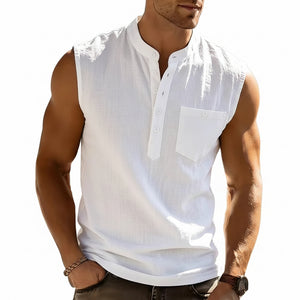 Men's casual sleeveless linen Henley vest in multiple colors