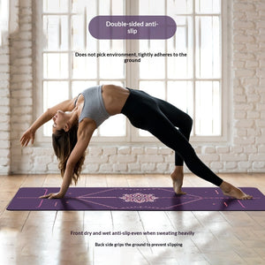 Professional non-slip PU natural rubber yoga mat with pose guide lines in various colors