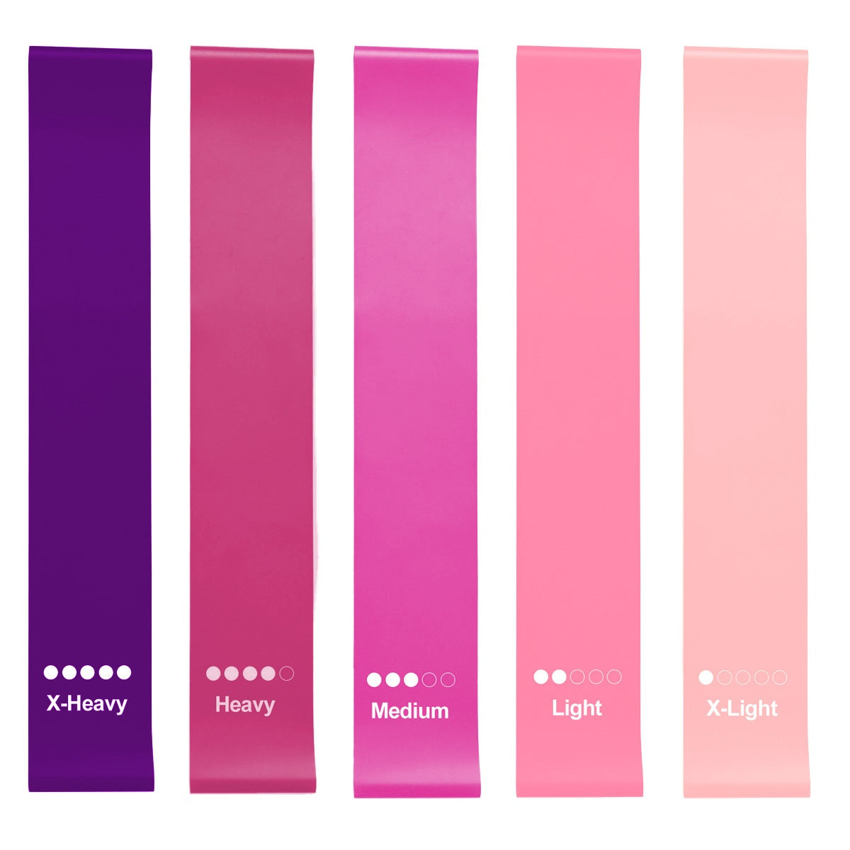 Set of 5 loop resistance bands in varying resistance levels with carrying bag