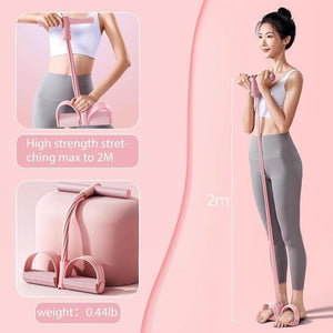 6-tube pedal resistance band with handles in pink color for full body workouts