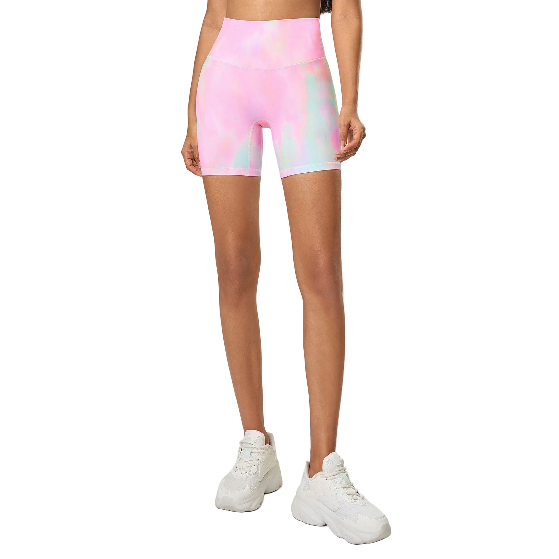 Women's elastic high waist yoga shorts in various colors for fitness and running