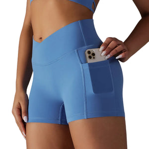 Women's yoga shorts with phone pocket in multiple colors