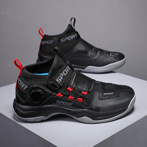 Breathable professional badminton training shoes in white moon, white blue, and black colors