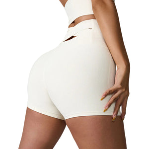 Back cross high waist hip lift yoga shorts for women in various colors