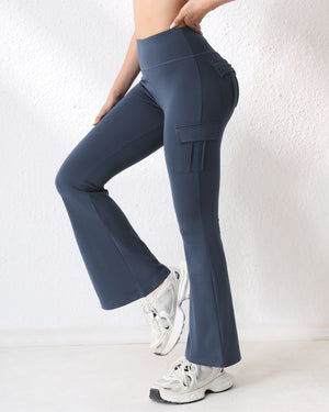 High-waisted bell-bottom leggings with pockets in various colors