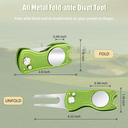 Premium All-Metal Foldable Golf Divot Repair Tool with Pop-Up Button and Magnetic Ball Marker - Available in Packs of 2 to 6