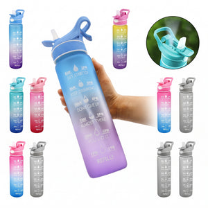 SPORTS WATER BOTTLE WITH STRAW AND TIME MARKER 1000ML