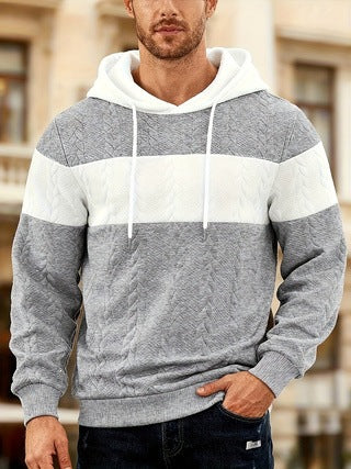 Men's color-block loose-fit jacquard sweatshirt with hood in multiple colors