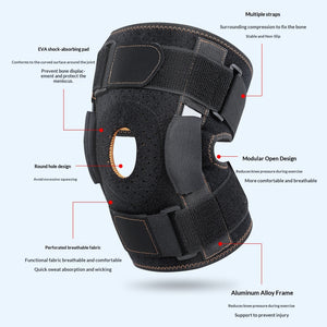 Adjustable black and orange fitness knee brace for sports protection