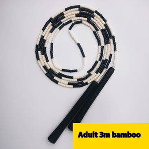 Adjustable bamboo handle skipping rope with soft beads in various colors