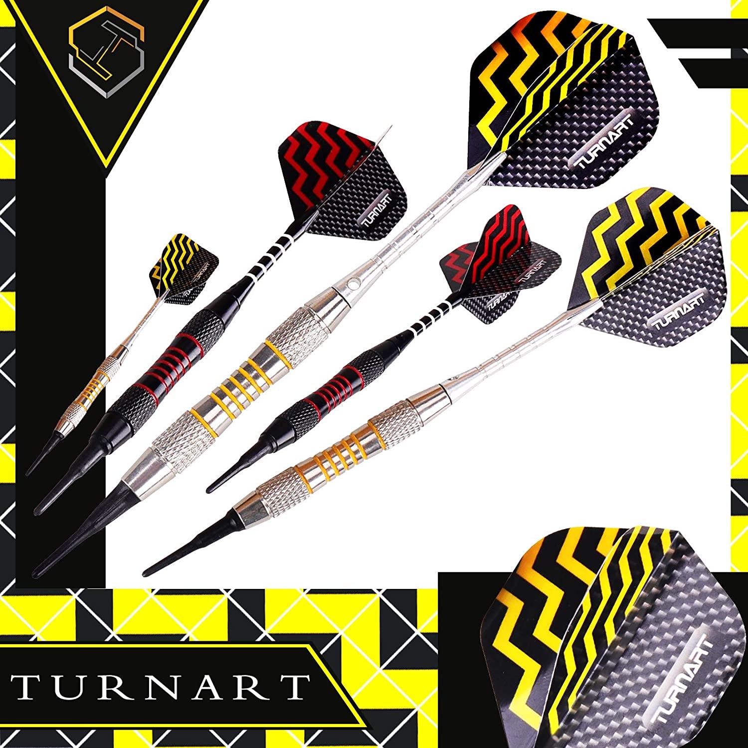 Professional Soft Tip Darts Set for Electronic Dartboards - 9 Pieces, 18 Grams with 50 Extra Tips, 9 Shafts, 27 Flights, Tool Kit, Flight Protectors, and Gift Case