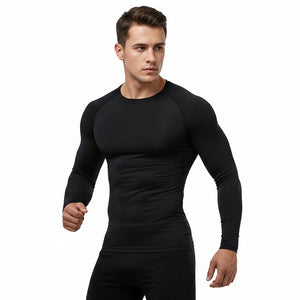 Men's long sleeve compression athletic shirt in purple with contrast raglan seams