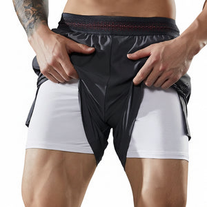Men's sports vacation two-piece shorts in black and grey colors