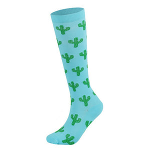 Breathable sports compression cycling and running socks in various colors and patterns