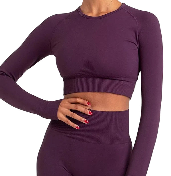 Seamless long sleeve yoga set with high elasticity in multiple colors
