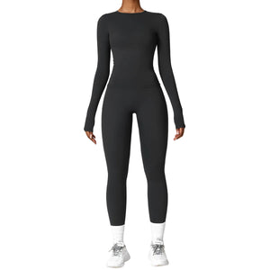 Women's quick-dry brushed yoga set with long sleeve top and high waist leggings in various colors
