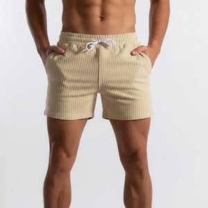 Men's vertical stripe cotton fitness running shorts in various colors