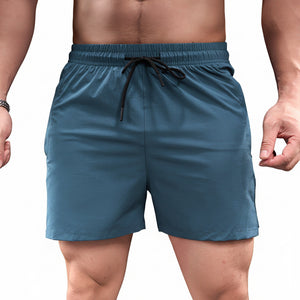 Men's breathable running shorts available in black, gray blue, khaki brown, moss green, and iron gray