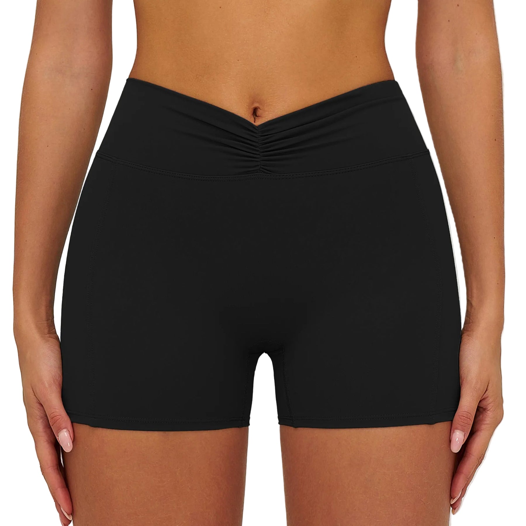 Women's brushed yoga shorts in multiple colors showing high waist and fitted design