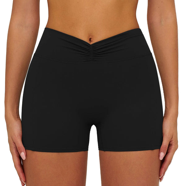 Women's brushed yoga shorts in multiple colors showing high waist and fitted design