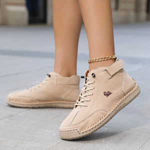 Women's casual flat Martin boots in various colors with belt decoration and round toe