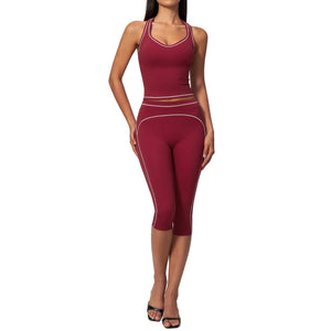 Women's halter-neck V-neck top and tummy-control pants activewear set in multiple colors