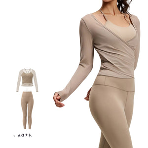 Breathable high-waisted women's yoga set in various colors with long sleeves and tight fit