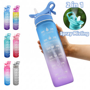 SPORTS WATER BOTTLE WITH STRAW AND TIME MARKER 1000ML