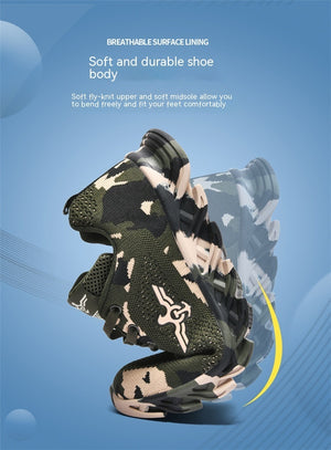 Camouflage military training running shoes with breathable mesh upper and rubber sole