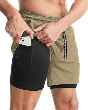 Men's quick-dry double-layer sports shorts in various colors and sizes