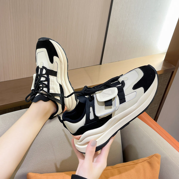 WOMEN'S LEATHER COLORBLOCK RUNNING SNEAKERS