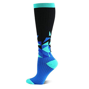 Breathable sports compression cycling and running socks in various colors and patterns