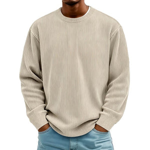 Men's casual long-sleeve crew-neck corduroy sweatshirt in various colors