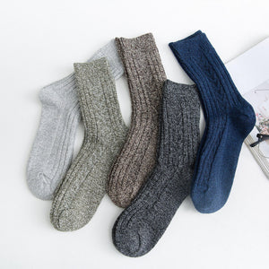 Vintage ethnic-style men's wool winter socks in assorted color block patterns