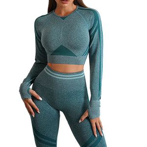 Seamless yoga pants and long sleeve workout set in various colors and styles