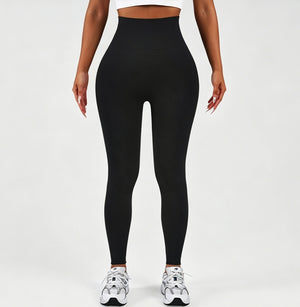 Women's high waisted tummy control yoga leggings in black, coffee, and navy blue