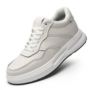 Men's casual leather shoes with hidden height increasing insole in white and black color options