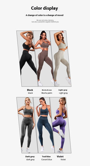 Women's shockproof sports bra and high-waisted cropped leggings set in multiple colors